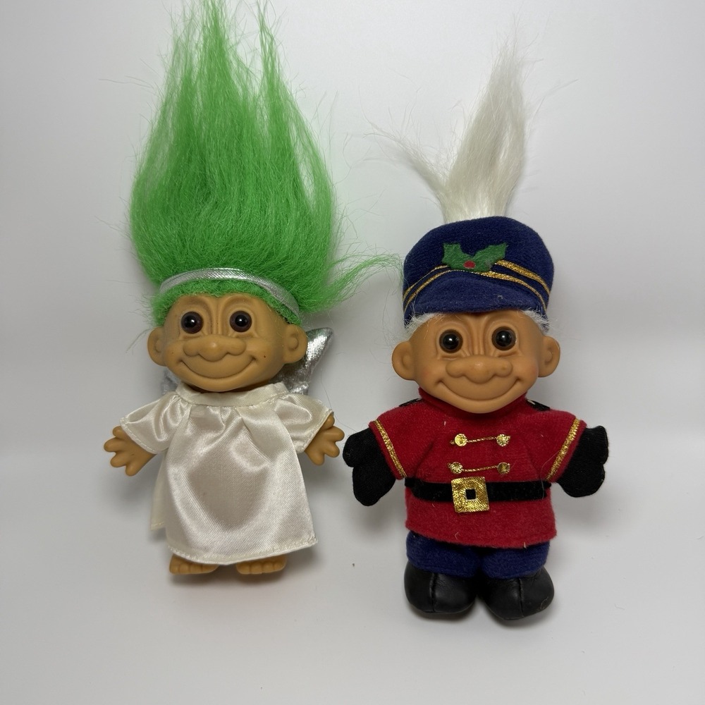 Vintage Russ Troll Dolls CHRISTMAS NUTCRACKER Soldier & Angel- 5"‎ Set Of 2